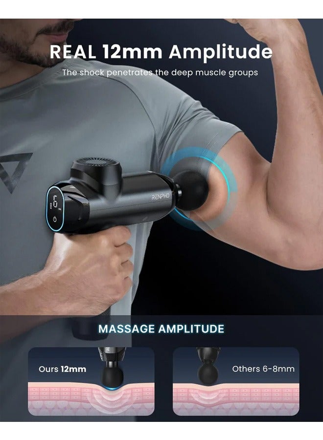 RENPHO R3 Power Upgrade Massage Gun Deep Tissue  for Athletes Powerful Portable Electric Handheld Deep Tissue Massager Gun LED Touch Display Carry Case Gifts - Black