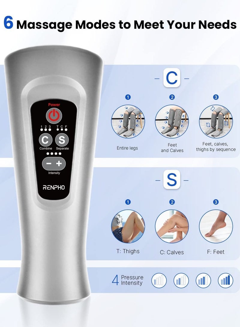 RENPHO Leg Massager for Circulation and Relaxation, Calf Feet Thigh Massage, Sequential Wraps Device with 6 Modes 4 Intensities, Helps to Relax Legs, Gifts for Mom Women Father Dad