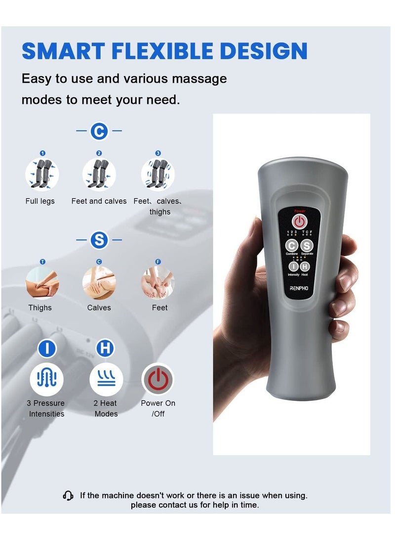 Leg Massager With Heat For Circulation Air Compression Calf Thigh Foot Massage Adjustable Wraps Design