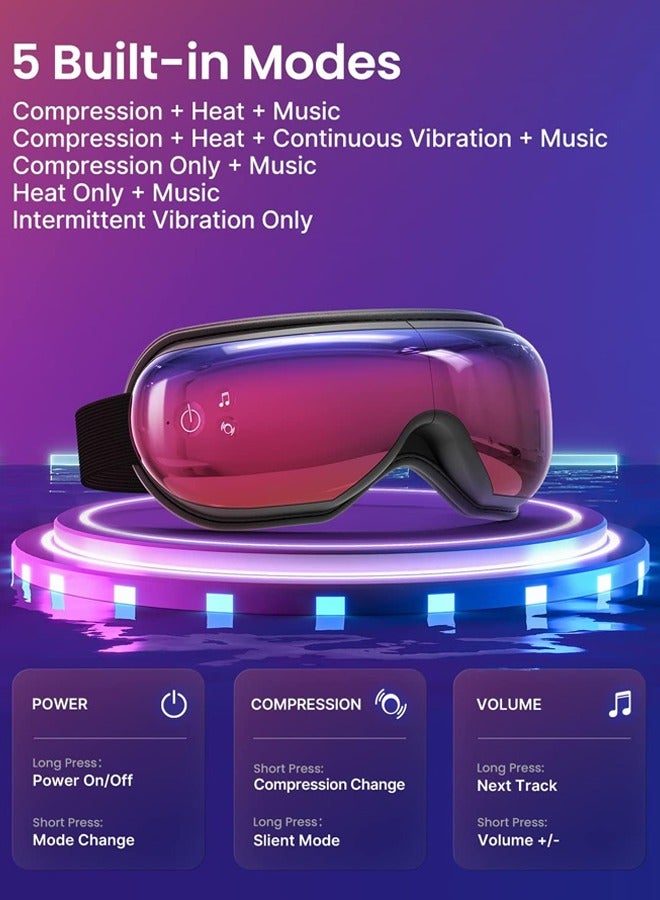 Eyeris 1 Eye Massager w/ Heat Birthday Gifts Heated Eye Mask Migraines Bluetooth Music Eye Care Massager Face Massager Wife Relax Eye Strain Dark Circles Eye Bags Dry Eye - Gradient Purple