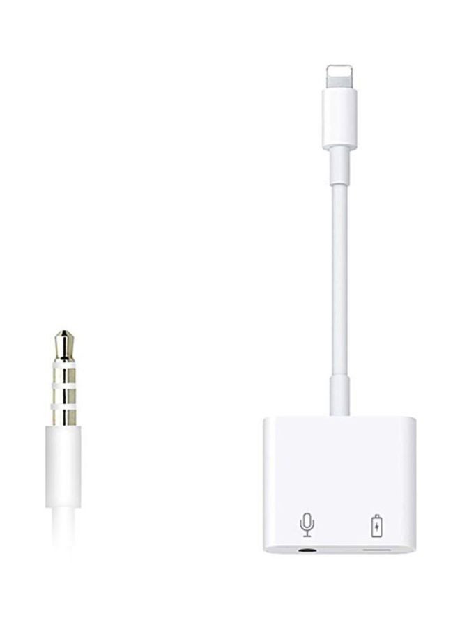 2-In-1 Lightning Audio And Charging Adapter Extension Cable White