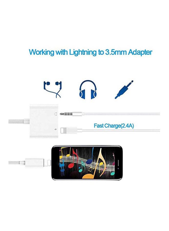 2-In-1 Lightning Audio And Charging Adapter Extension Cable White