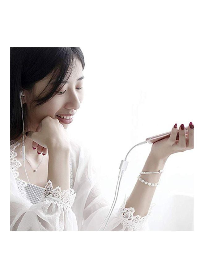 2-In-1 Lightning Audio And Charging Adapter Extension Cable White
