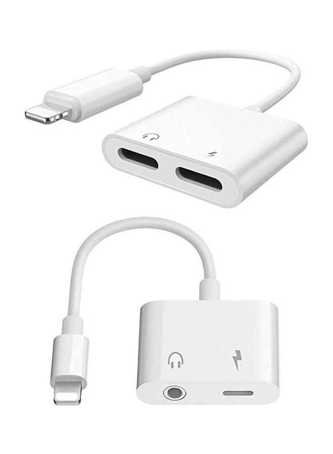 2-In-1 Lightning Audio And Charging Adapter Extension Cable White