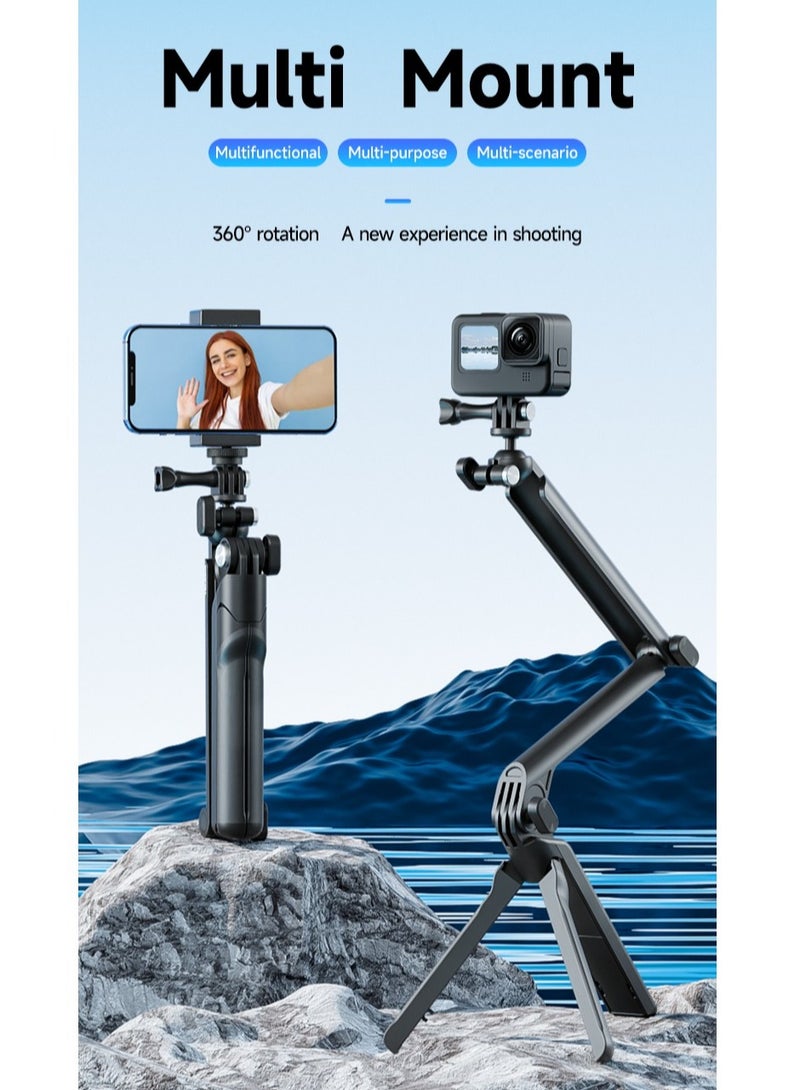 TELESIN 4 ways Selfie Stick with Tripod Hand Grip Pole for GoPro Hero Insta360 DJI Action Smart Phone Action Camera Accessories