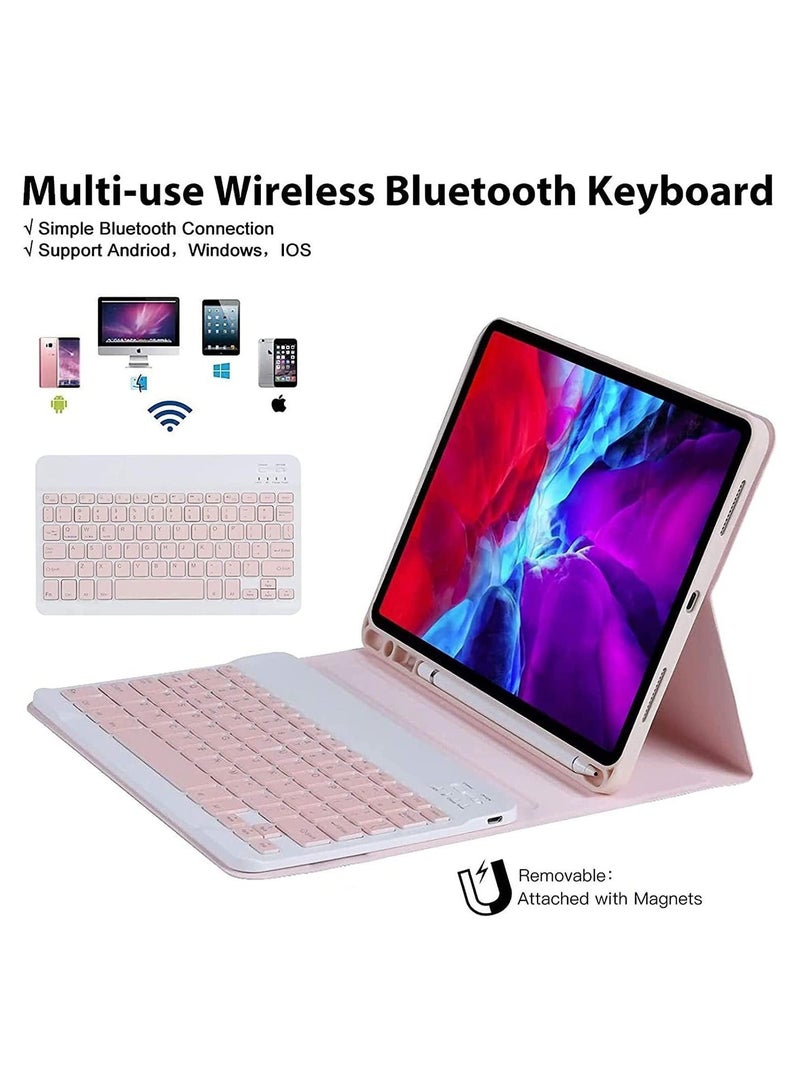Arabic and English Keyboard Case for iPad 10th Generation (2022, 10.9 Inch), Detachable Wireless Keyboard Pencil Holder Slim Leather Smart Cover