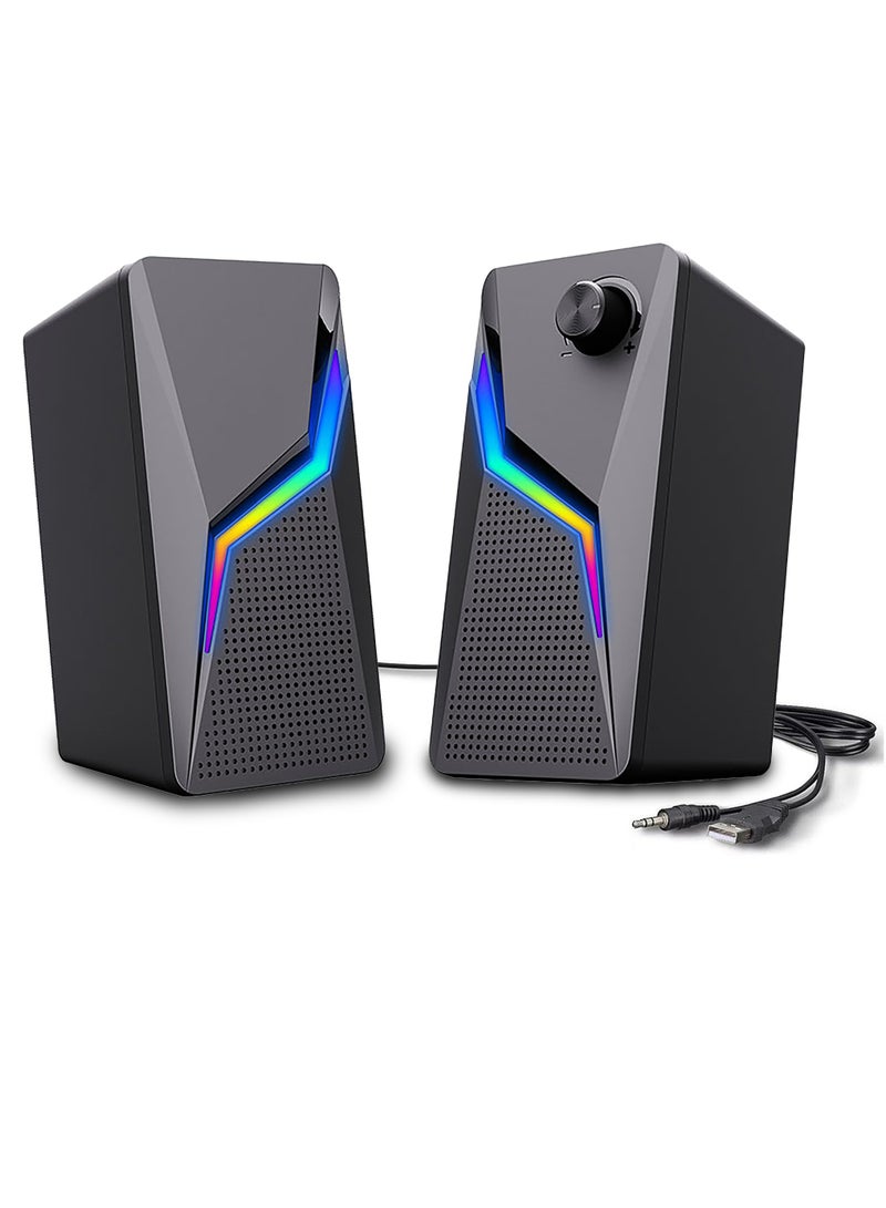 Computer Speakers, PC Gaming Speakerswith Enhanced Bass and Volume Control, Stereo 2.0 USB Powered 3.5mm AuxMultimedia Speakers for Laptop Desktop Tablets Phone