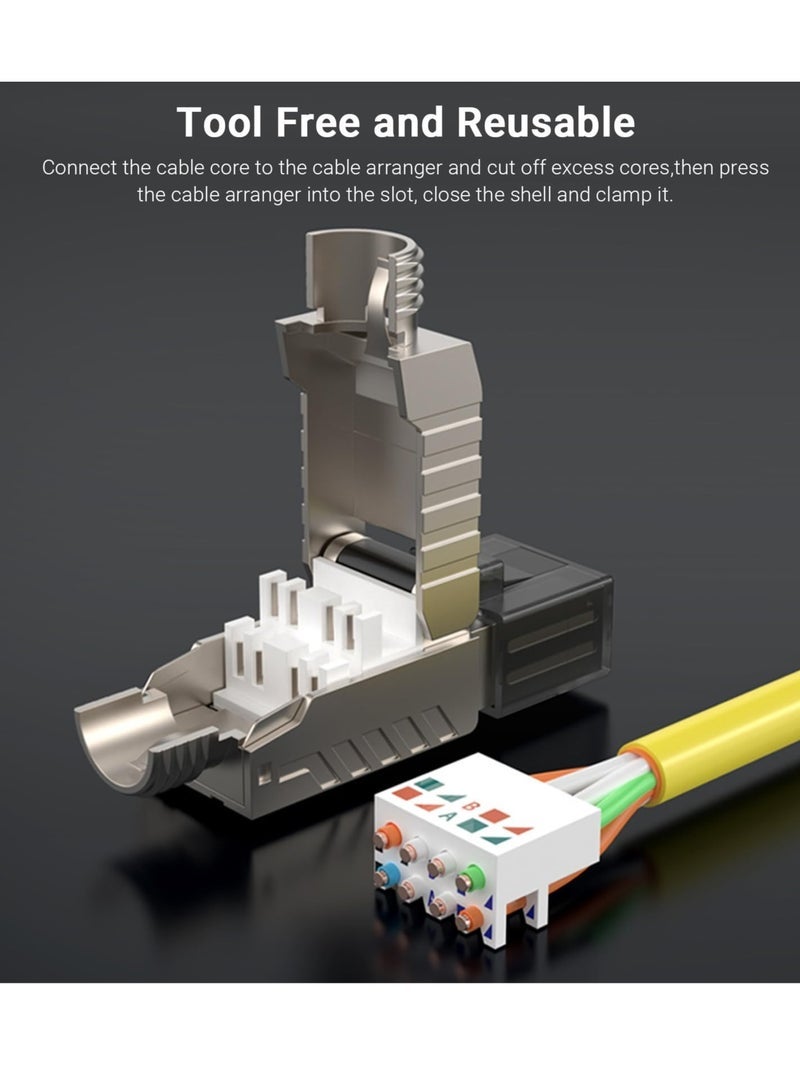 Connectors Tool Free Cat 8, Cat8 Field Termination Plug Shielded RJ45 Modular Plugs for 2000MHz 2GHz 40G Double Shielded Solid LAN Cable 22AWG-24AWG (2-Pack)