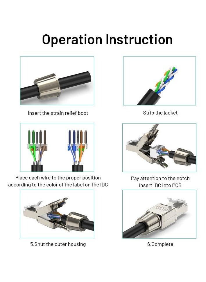 Cat7 Connectors, Tool-Free Reusable Shielded Ethernet Termination Plugs for 23AWG SFTP UTP Cable, 10G Easy Internet Plug, Fast Field Installation (2 Pack)