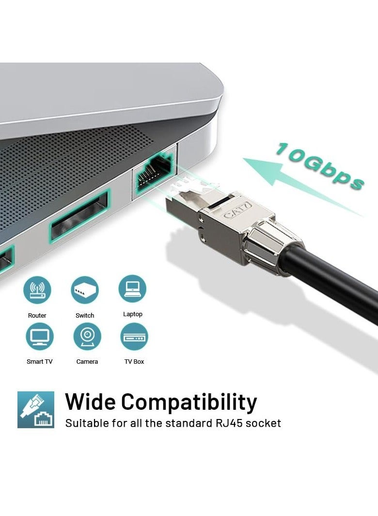 Cat7 Connectors, Tool-Free Reusable Shielded Ethernet Termination Plugs for 23AWG SFTP UTP Cable, 10G Easy Internet Plug, Fast Field Installation (2 Pack)