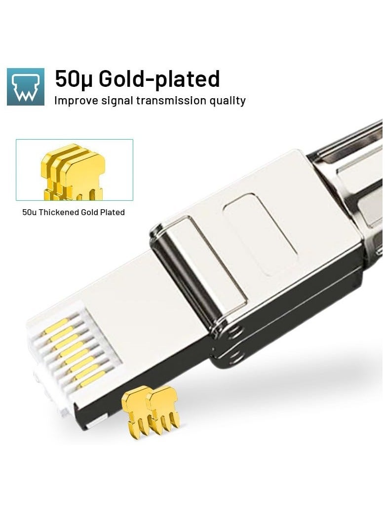 Cat7 Connectors, Tool-Free Reusable Shielded Ethernet Termination Plugs for 23AWG SFTP UTP Cable, 10G Easy Internet Plug, Fast Field Installation (2 Pack)