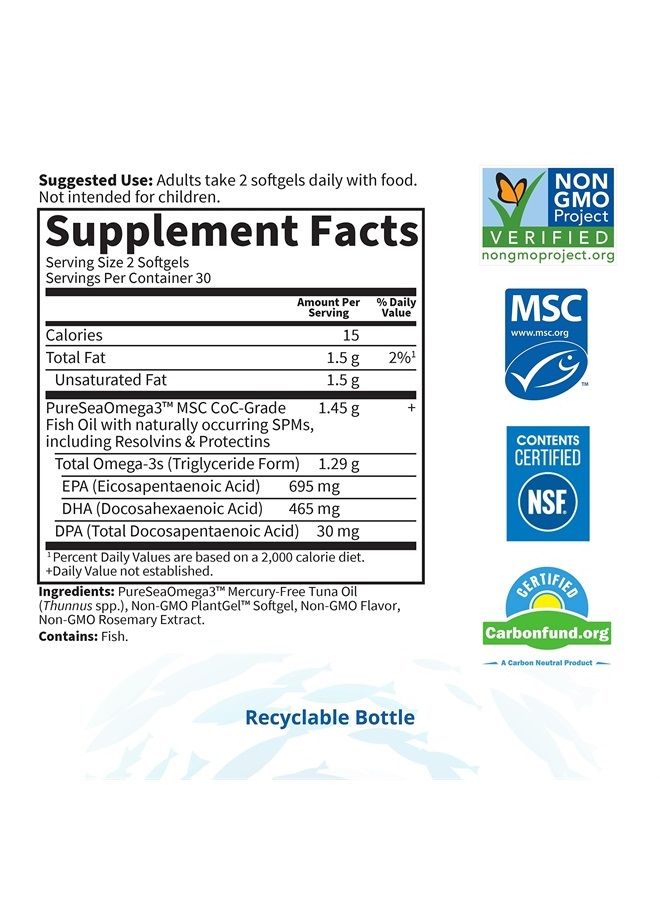Dr. Formulated Advanced Omega Fish Oil - Lemon, 1,290mg EPA, DHA + DPA in Triglyceride Form, Single Source Omega 3 Supplement for Ultimate Brain & Heart Health, Non-GMO, 60 Softgels