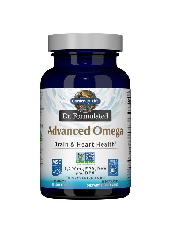 Dr. Formulated Advanced Omega Fish Oil - Lemon, 1,290mg EPA, DHA + DPA in Triglyceride Form, Single Source Omega 3 Supplement for Ultimate Brain & Heart Health, Non-GMO, 60 Softgels