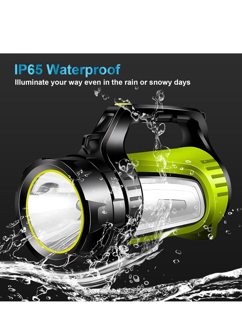 Rechargeable Spotlight, LED Handheld Spotlight with 1200LM, Power Bank, IP65 Waterproof Lantern Flashlight with Straps for During Hurricane, Emergency, Storms, Outages, Hiking, Camping, 1 Pcs