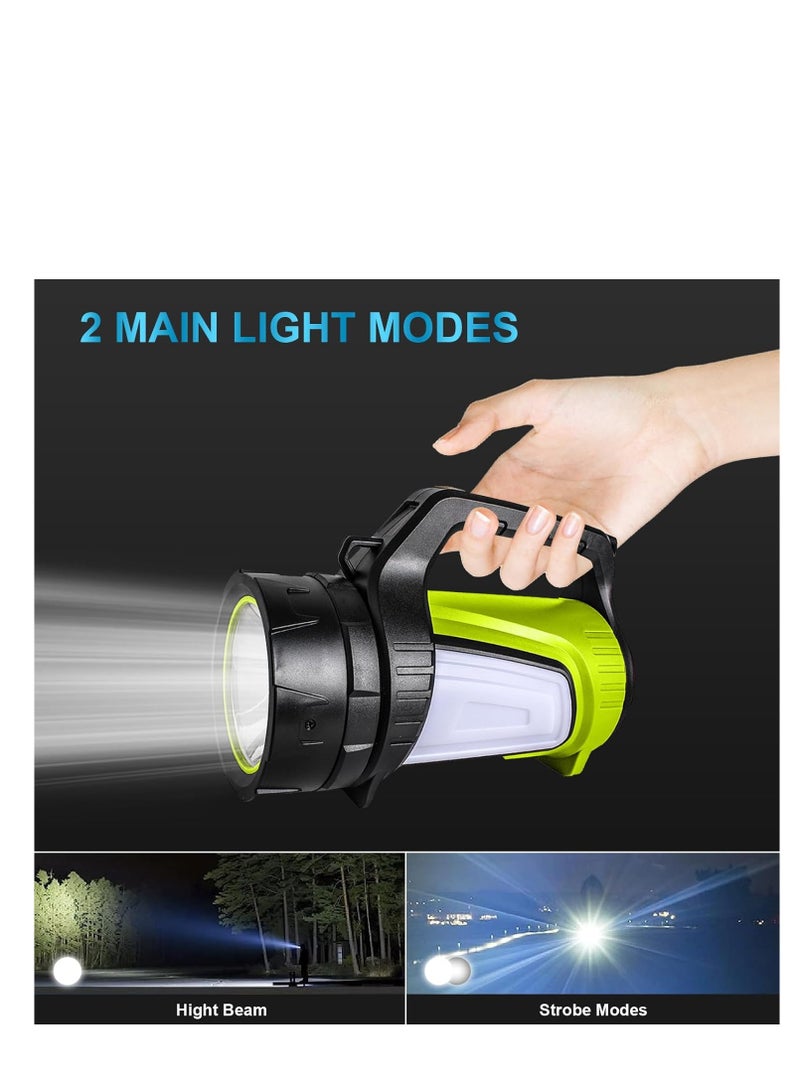 Rechargeable Spotlight, LED Handheld Spotlight with 1200LM, Power Bank, IP65 Waterproof Lantern Flashlight with Straps for During Hurricane, Emergency, Storms, Outages, Hiking, Camping, 1 Pcs