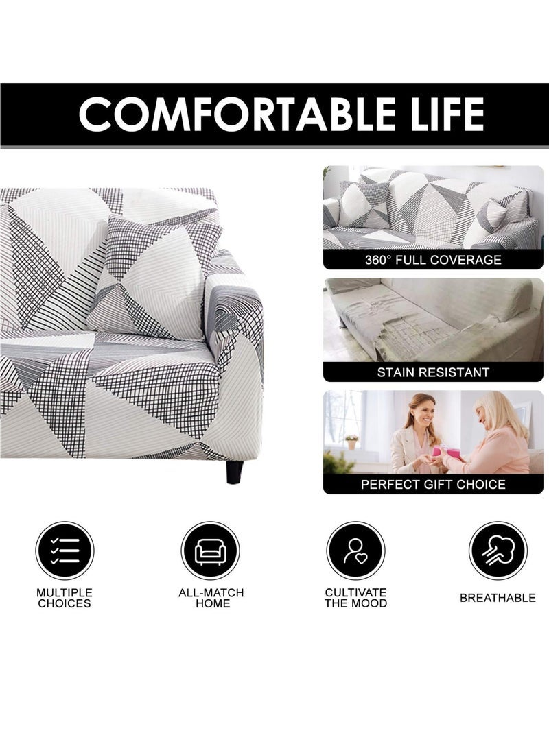 Stretch Sofa Cover, Anti-Slip Couch Slipcovers, Elastic Furniture Protector for Armchair/Couch Soft Fabric Settee Covers Couch Cover with 1 Cushion Cover (Medium, Lines)