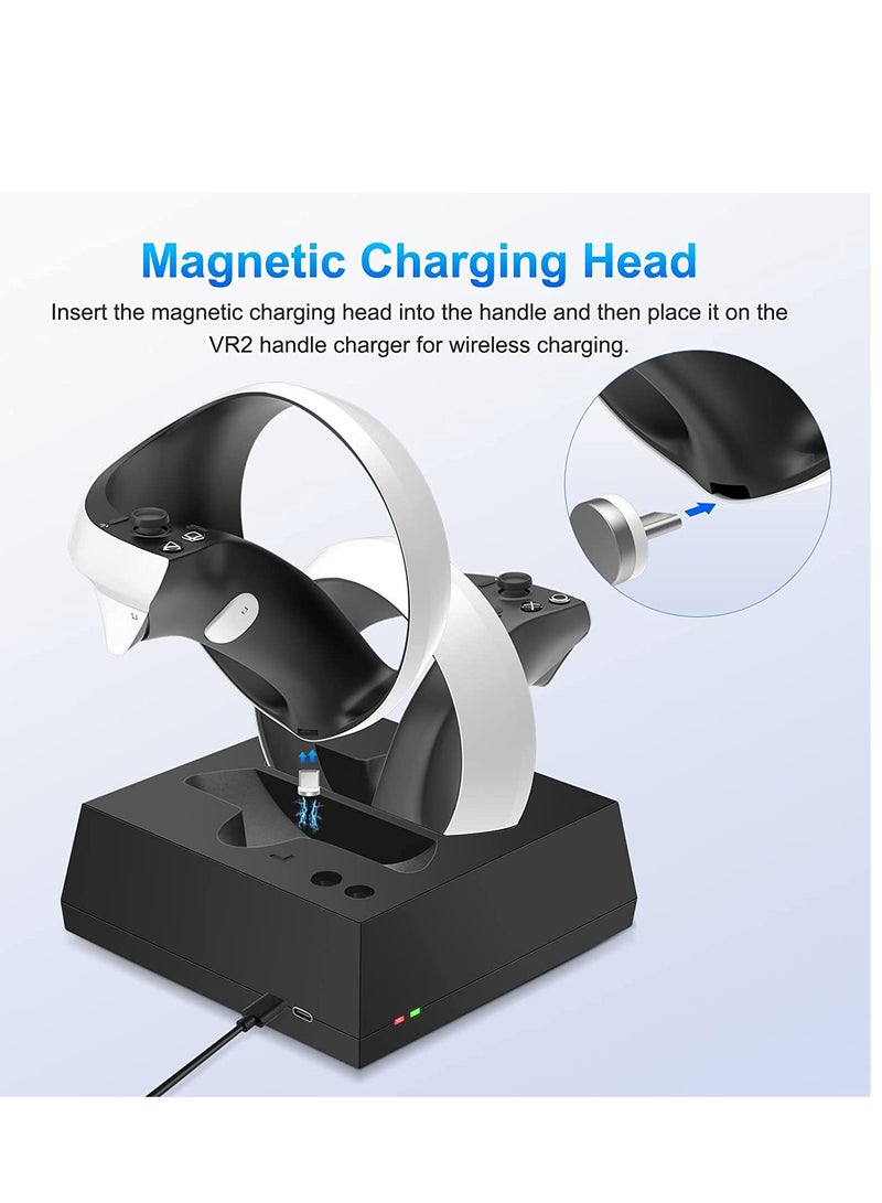 VR Charging Stand Compatible with PS VR2 Controller Accessories Fast Type-C Magnetic Wireless Charging Station 2 Charge Heads with LED Indicator