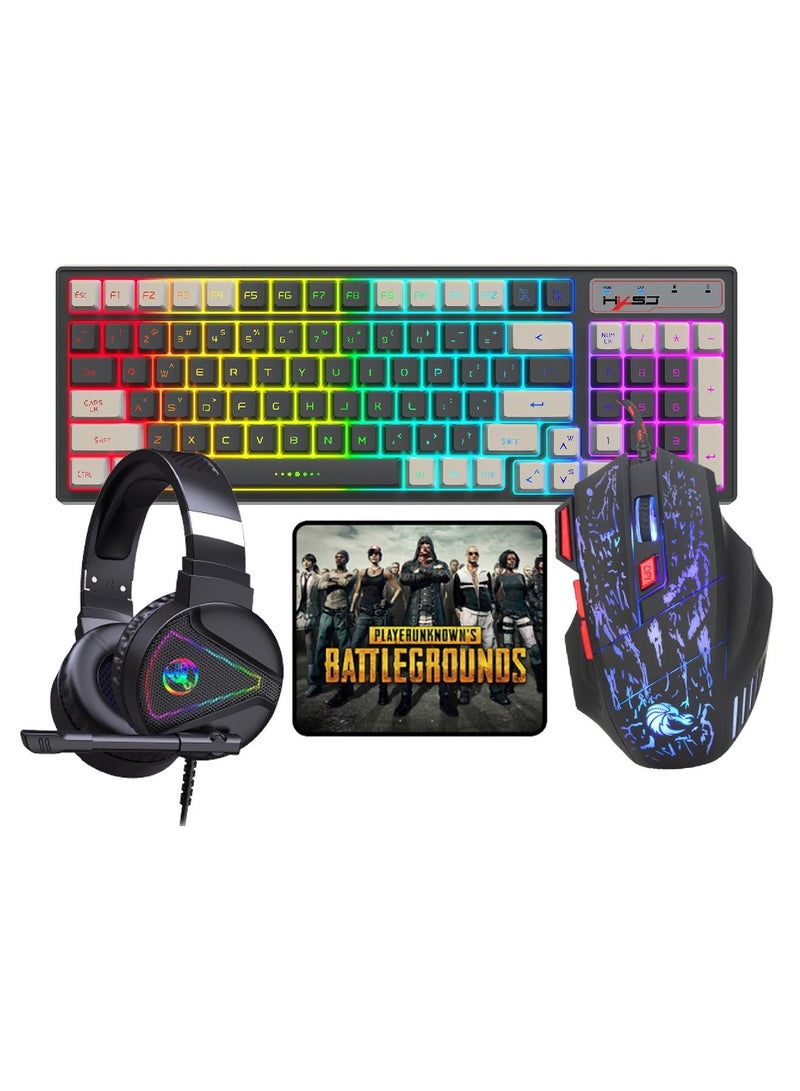 4-in-1 Gaming Keyboard Mouse Combo 96 Keys Rainbow Backlit Mechanical Keyboard. RGB Backlit 3600 DPI Lightweight Gaming Mouse  3.5mm Gaming Stereo Headset For Pc Laptop Computer Black