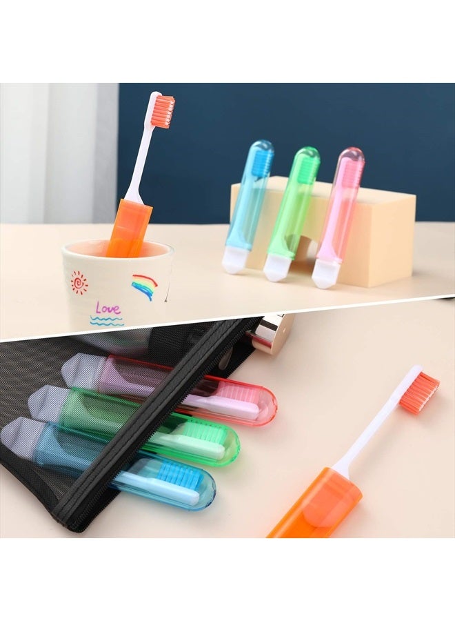 Travel Toothbrush Bulk Folding Mini Toothbrush with Toothbrush Case Soft Potable Travel Size Toothbrush Individually Wrapped Small Toothbrush for Travel Camping School(Bright Color, 4 Pieces)