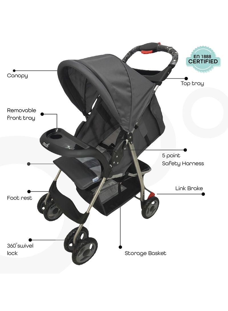 Easy  One Hand Fold Stroller, Multi-Postion Reclining Seat For Infant - Grey