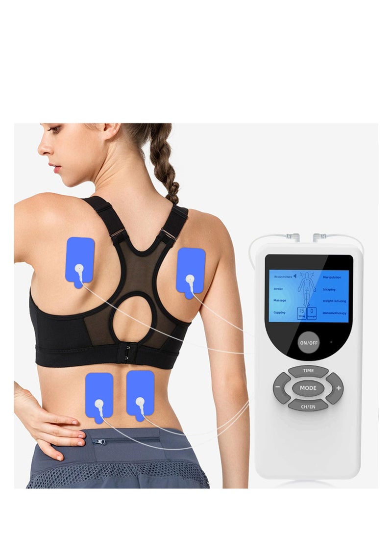 TENS Machine, Rechargeable TENS Machine Muscle Stimulator for Back, Neck, Muscle and Joint Pain, Portable EMS Body Acupuncture Massage Machine with 8 Massage Modes, 4 Patches (White-2)