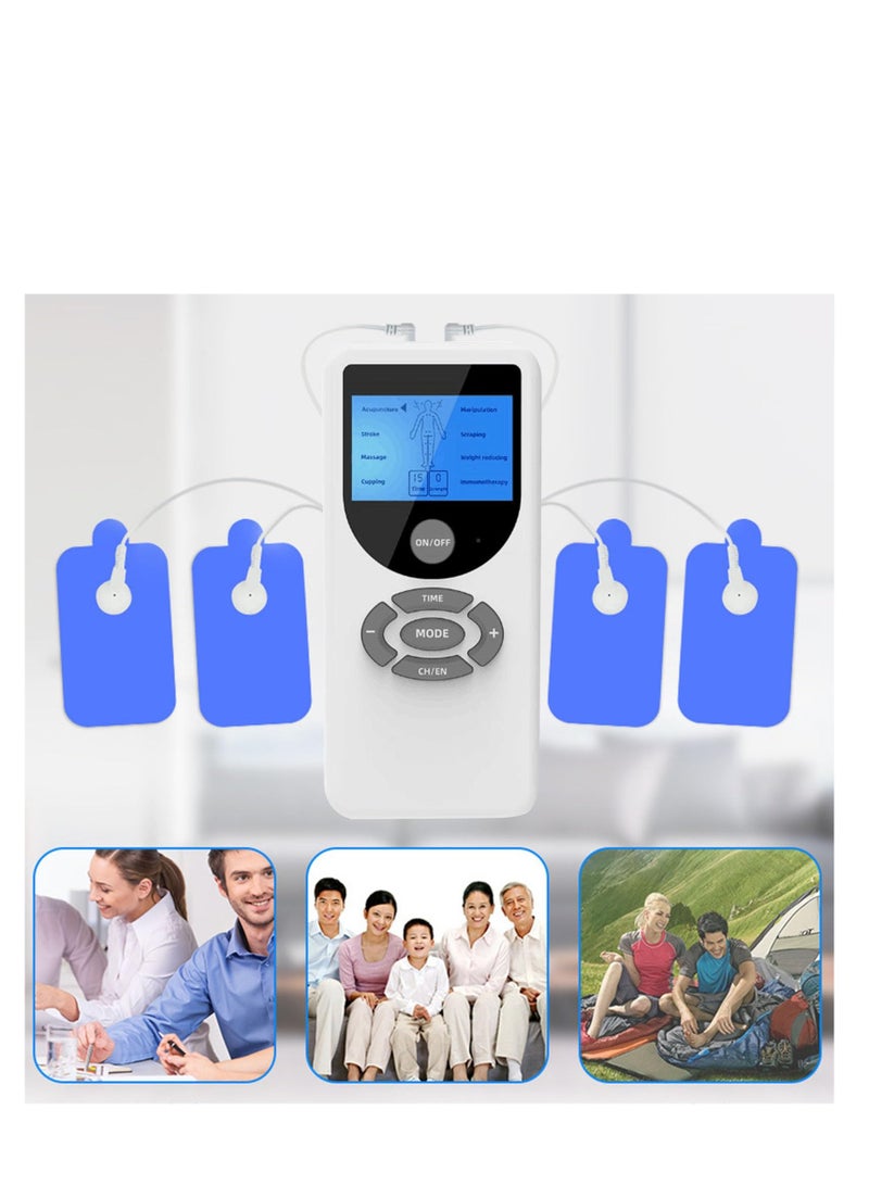 TENS Machine, Rechargeable TENS Machine Muscle Stimulator for Back, Neck, Muscle and Joint Pain, Portable EMS Body Acupuncture Massage Machine with 8 Massage Modes, 4 Patches (White-2)