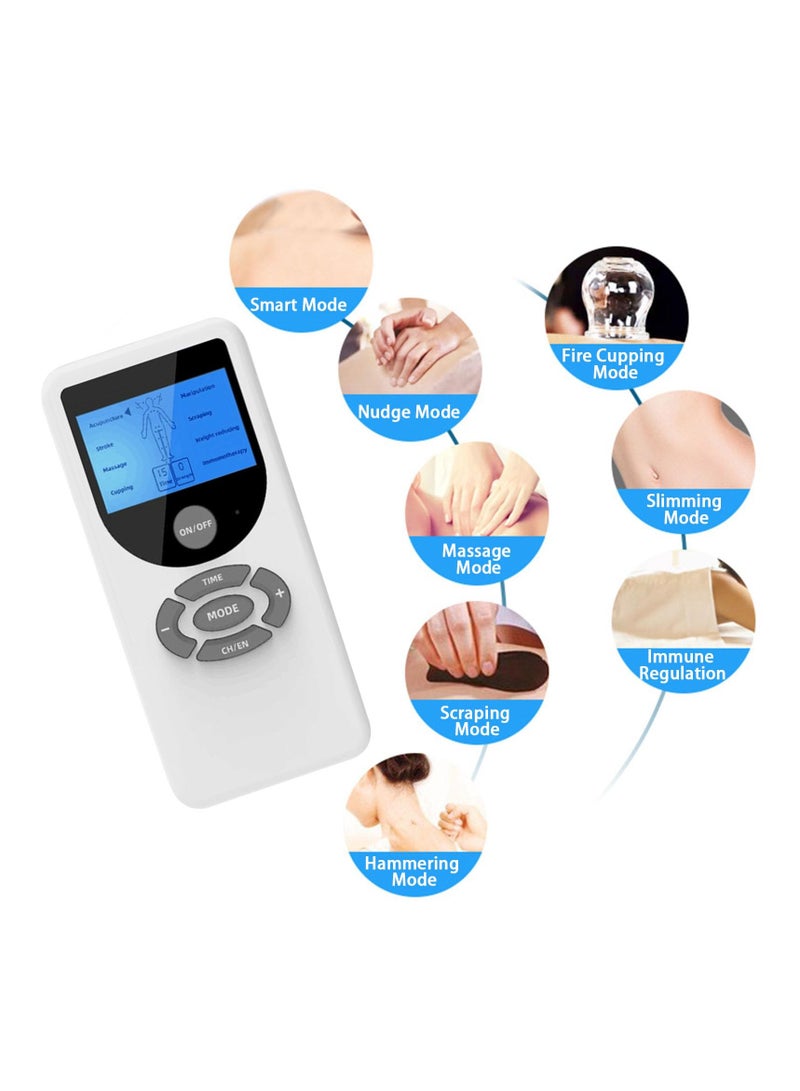 TENS Machine, Rechargeable TENS Machine Muscle Stimulator for Back, Neck, Muscle and Joint Pain, Portable EMS Body Acupuncture Massage Machine with 8 Massage Modes, 4 Patches (White-2)