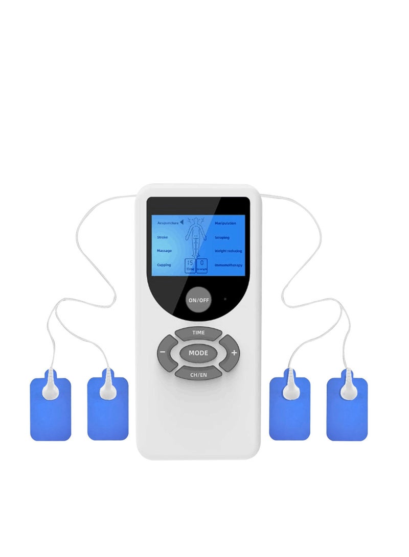 TENS Machine, Rechargeable TENS Machine Muscle Stimulator for Back, Neck, Muscle and Joint Pain, Portable EMS Body Acupuncture Massage Machine with 8 Massage Modes, 4 Patches (White-2)