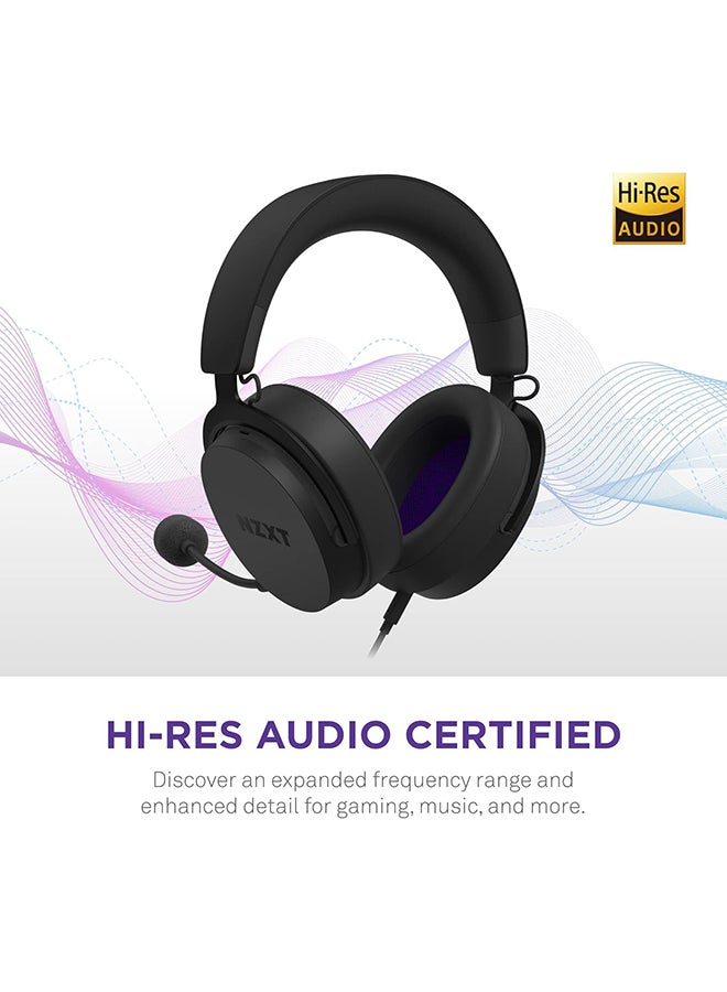 NZXT Relay Wired PC Gaming Headset - Hi-Res Audio Certified - DTS Headphone:X - 7.1 Surround Sound - Lightweight & Comfortable Design - Detachable Microphone - CAM Software - Black