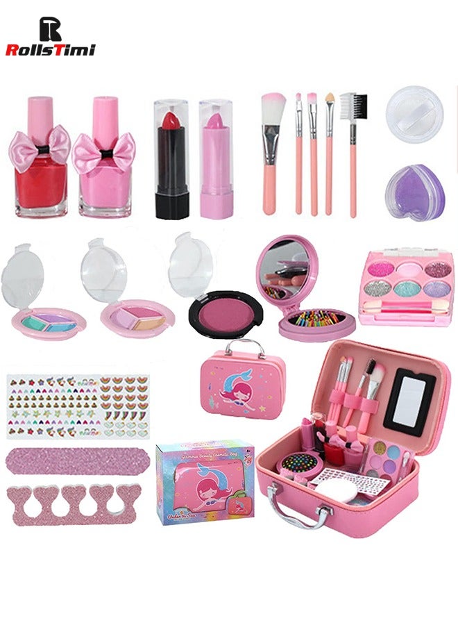 Kids Makeup kit for Girl, 20PCS Washable Makeup Set Toy with Real Cosmetic Case, Safe & Non-Toxic Kids Makeup Set, Pretend Play Makeup Beauty Set