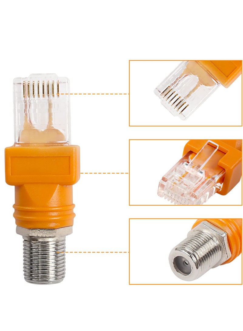 RF to RJ45 Converter, Coaxial to Ethernet Adapter, F Female to RJ45 Male Barrel Couplers, Straight Connector for Line Tester, 4PCS