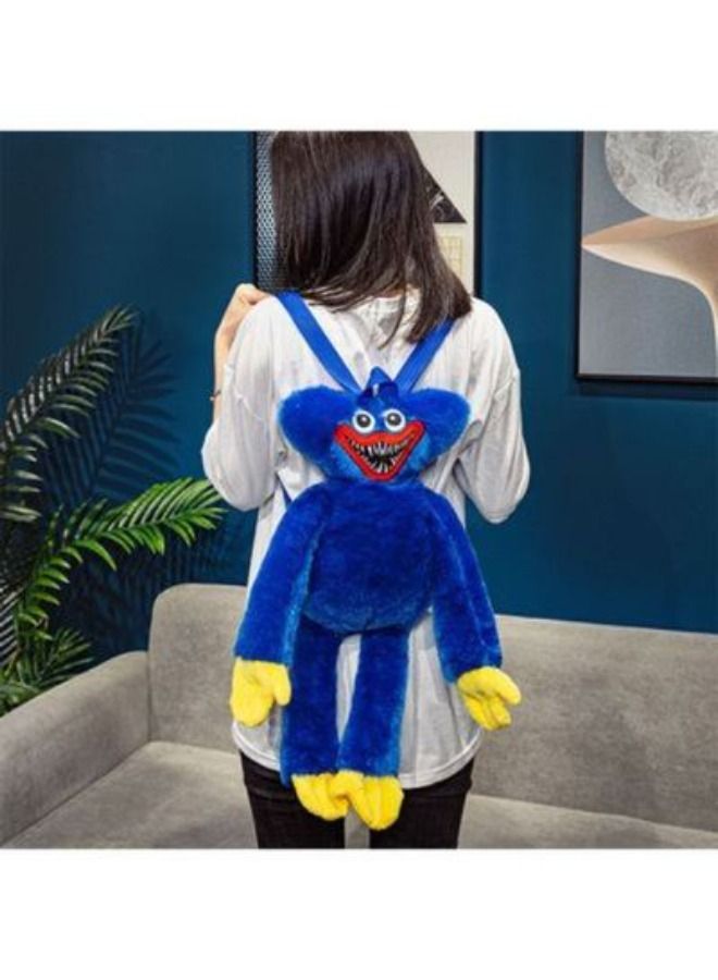 Plush Backpack Huggy Wuggy Poppy Toy Big Soft Stuffed Horror Cute Funny Cartoon Bag For Kids(Blue)