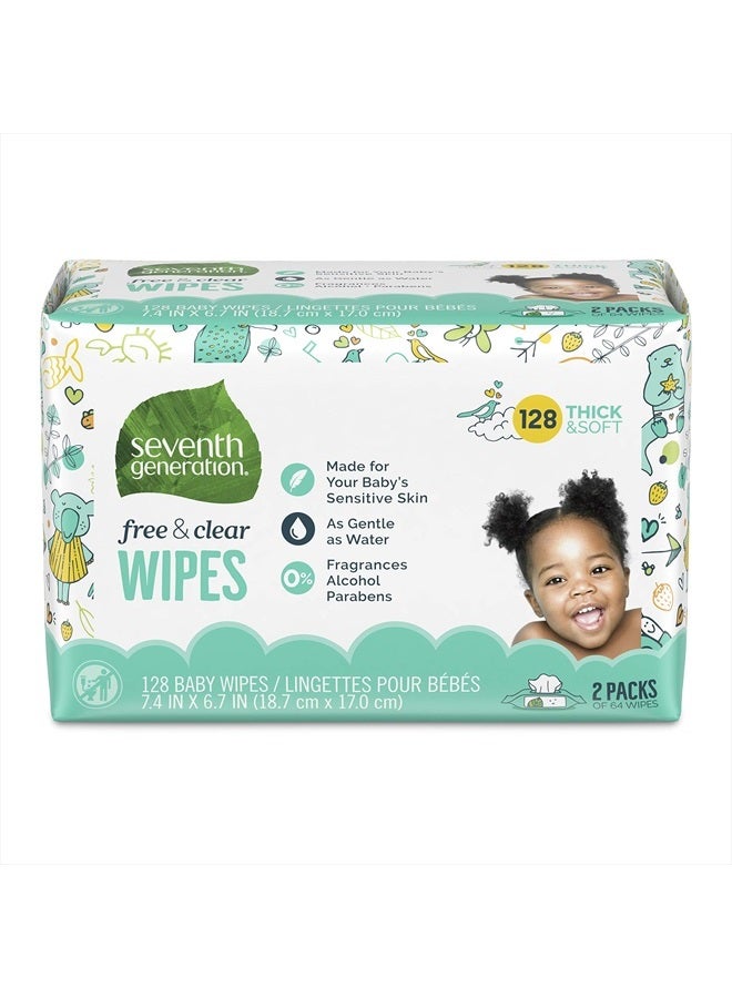 , Baby Wipes, Unscented and Sensitive, 64 Count (Pack of 2)