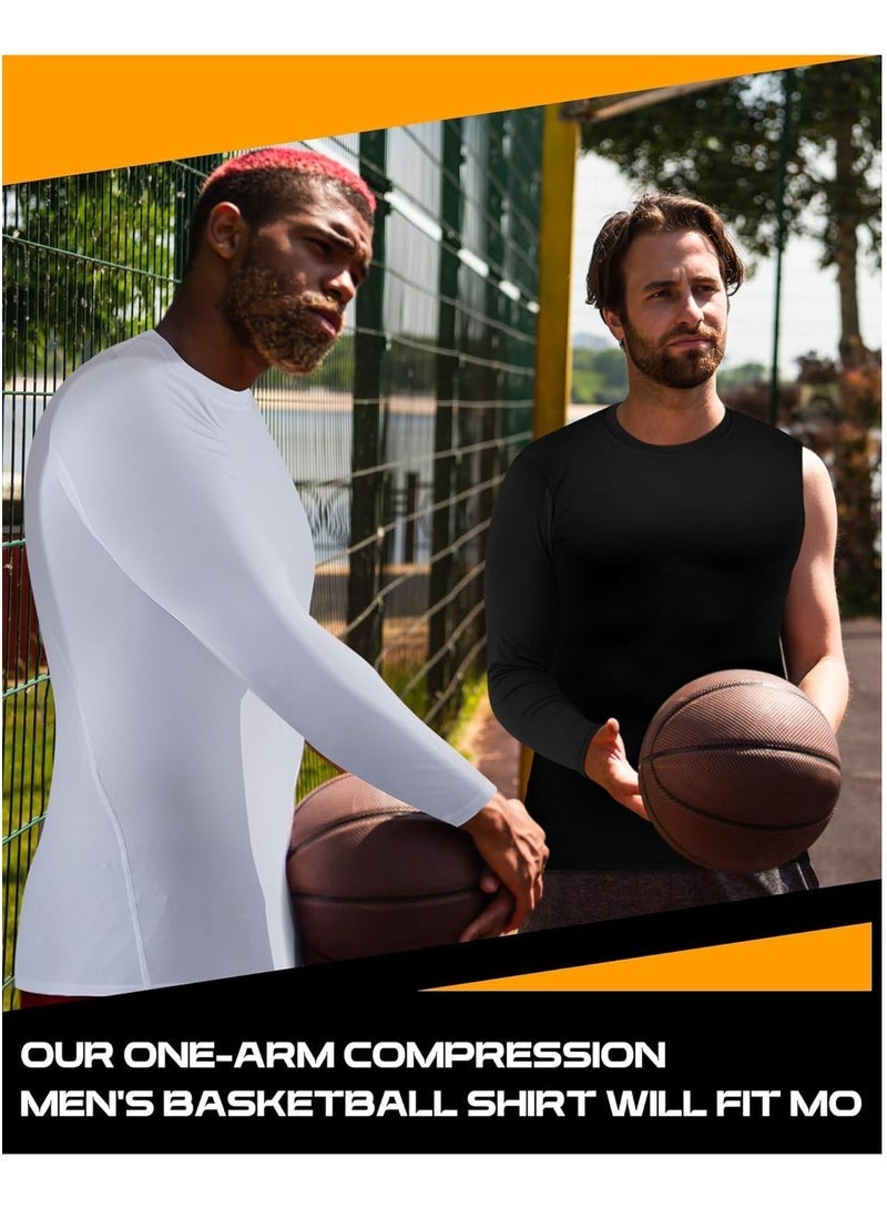 Pcs Compression Shirts for Men Long Sleeve, Quick Dry Mens Single Sleeve Compression Shirts, 1/2 Single Arm Athletic Base Layer Undershirt Gear