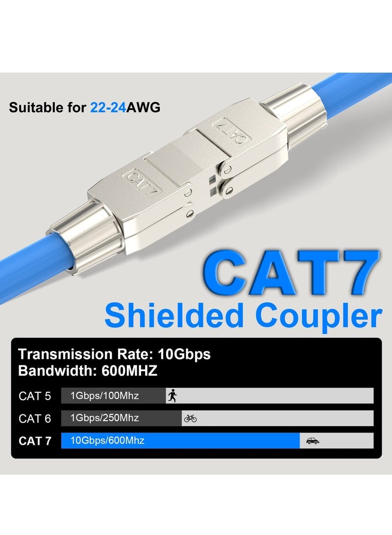 RJ45 Coupler, Tool-Free RJ45 Coupler Shielded, Tool Less Ethernet Cable Extender PoE+, Ethernet LAN Cable Connector for Cat7/Cat6A Network Cables 2 Pack, Silver