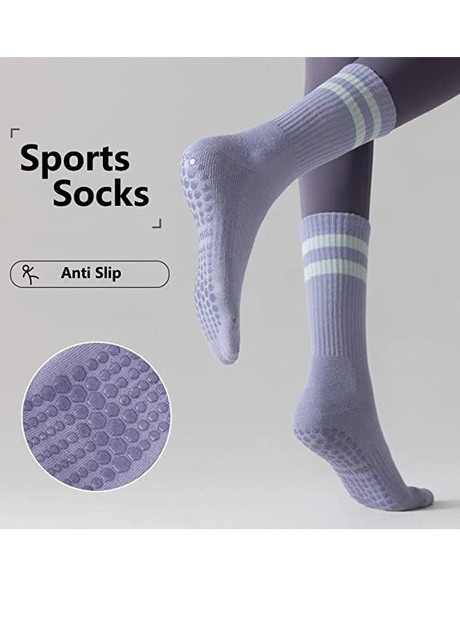 Non Slip Socks Women Fashion All Season Socks Sports Casual Simple Striped Colors for Pilates Yoga Barre Ballet Dance Fitness Football Hospital  Mid-Tube Socks Free Size 3-Pair