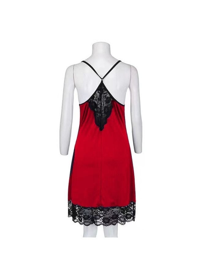 Spring and Summer Lace Nightwear Slip Mesh Floral Lace Babydoll Plus Size for Women Red 2XL