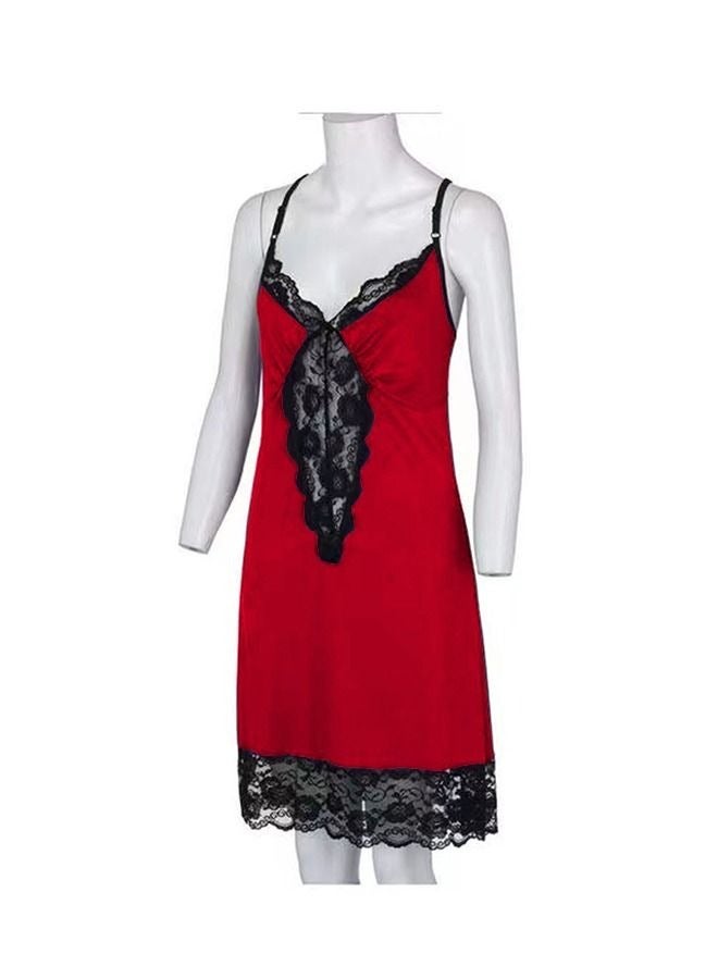 Spring and Summer Lace Nightwear Slip Mesh Floral Lace Babydoll Plus Size for Women Red 2XL