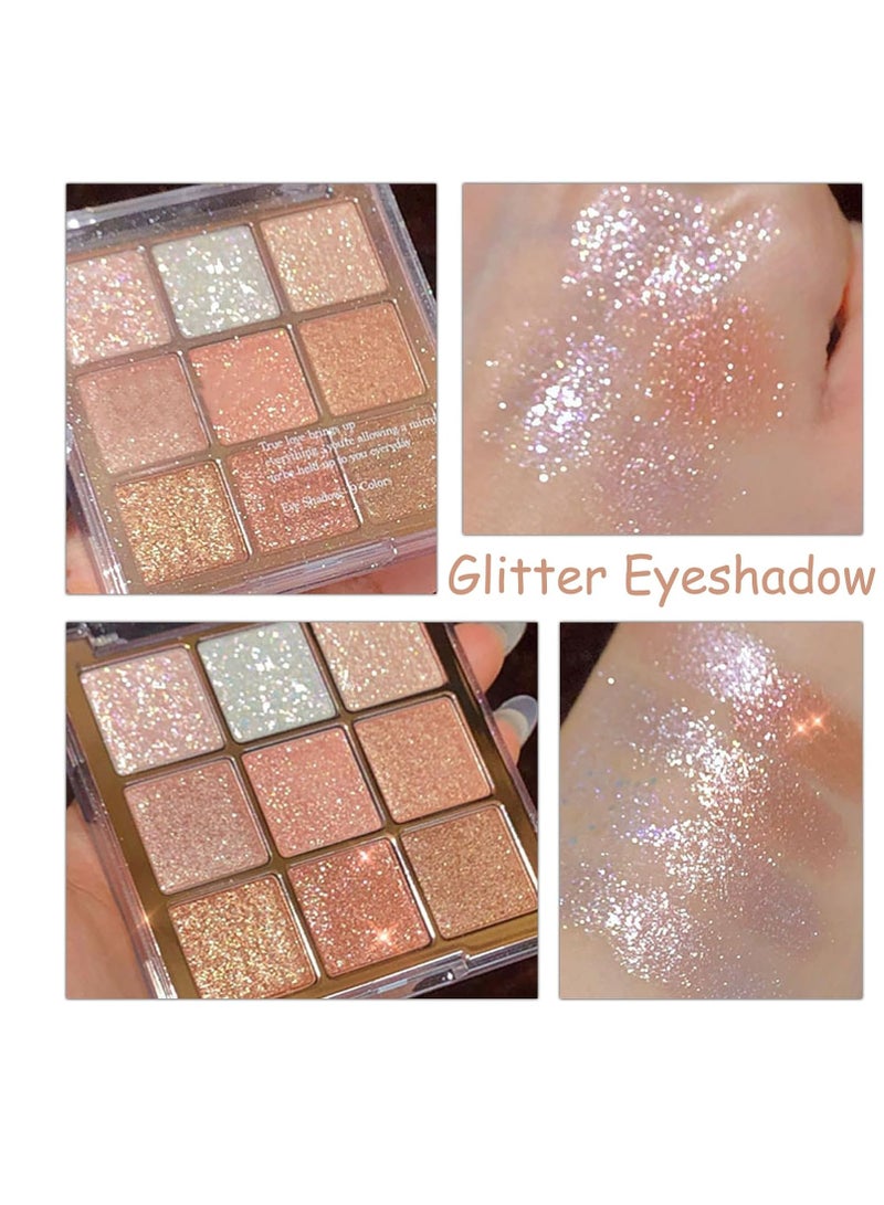 Eyeshadow Palette, Shimmer Eye Shadow Pallets for Women, 9 Colour Glitter Eye Make-Up Palettes, Gold, White, Pink Highly p i gmented Eye Shadow Palette for Girls Make Up