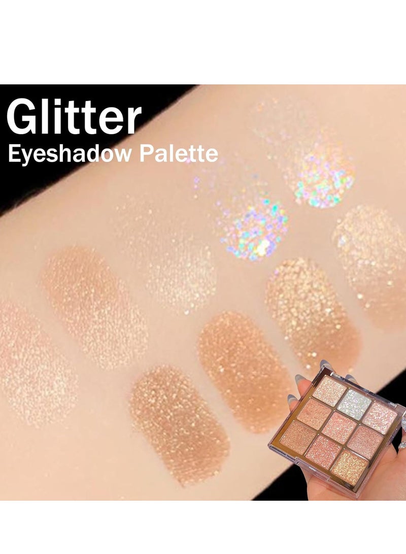 Eyeshadow Palette, Shimmer Eye Shadow Pallets for Women, 9 Colour Glitter Eye Make-Up Palettes, Gold, White, Pink Highly p i gmented Eye Shadow Palette for Girls Make Up