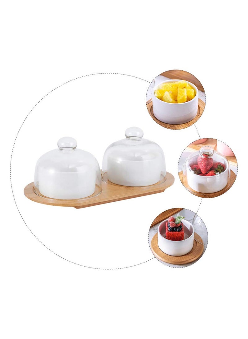 1 Set Dessert Cup Ceramic Baking Bowl Cake Server Porcelain Ramekin Plate Salad Servers Trifle Parfait Soup White Glass Pudding with Tray