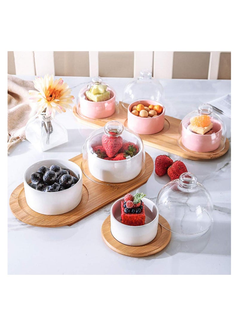 1 Set Dessert Cup Ceramic Baking Bowl Cake Server Porcelain Ramekin Plate Salad Servers Trifle Parfait Soup White Glass Pudding with Tray