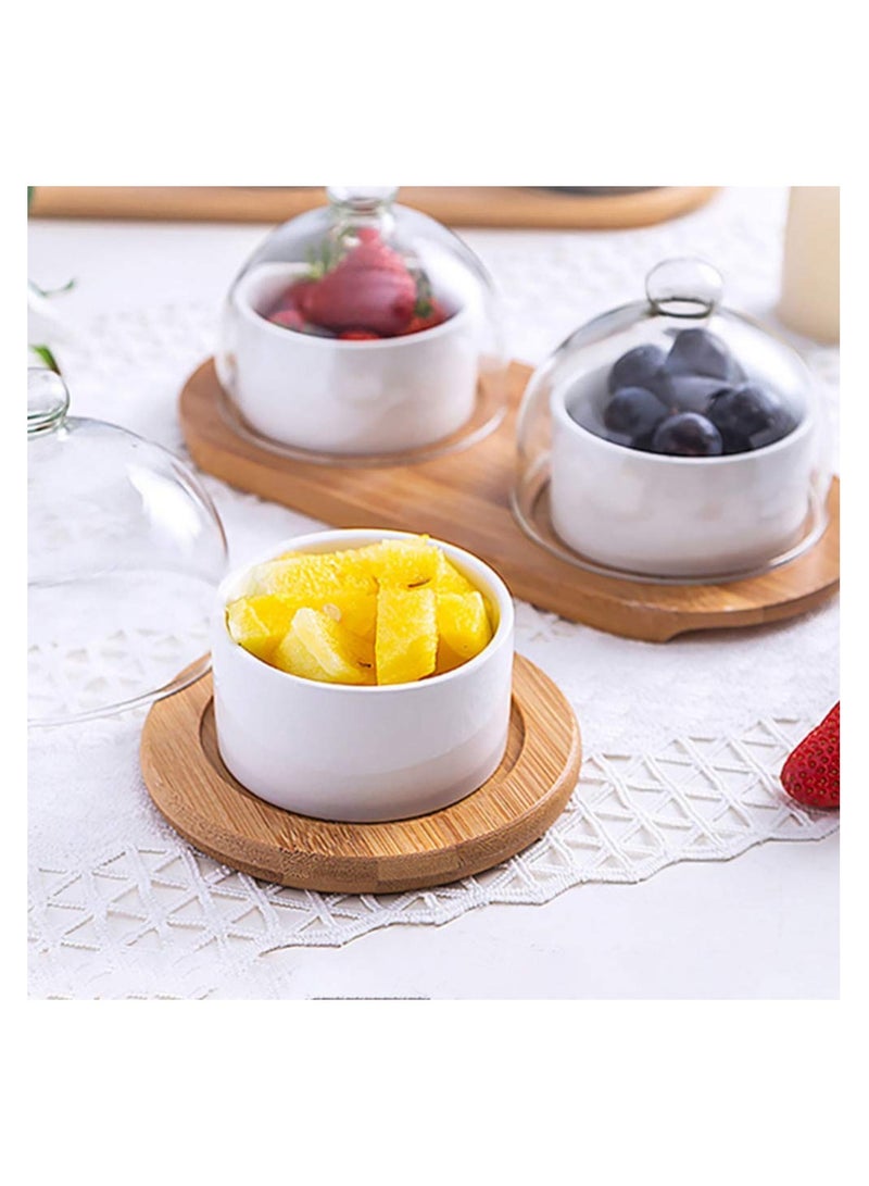 1 Set Dessert Cup Ceramic Baking Bowl Cake Server Porcelain Ramekin Plate Salad Servers Trifle Parfait Soup White Glass Pudding with Tray