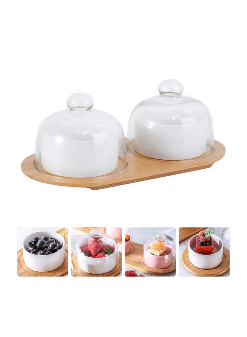 1 Set Dessert Cup Ceramic Baking Bowl Cake Server Porcelain Ramekin Plate Salad Servers Trifle Parfait Soup White Glass Pudding with Tray