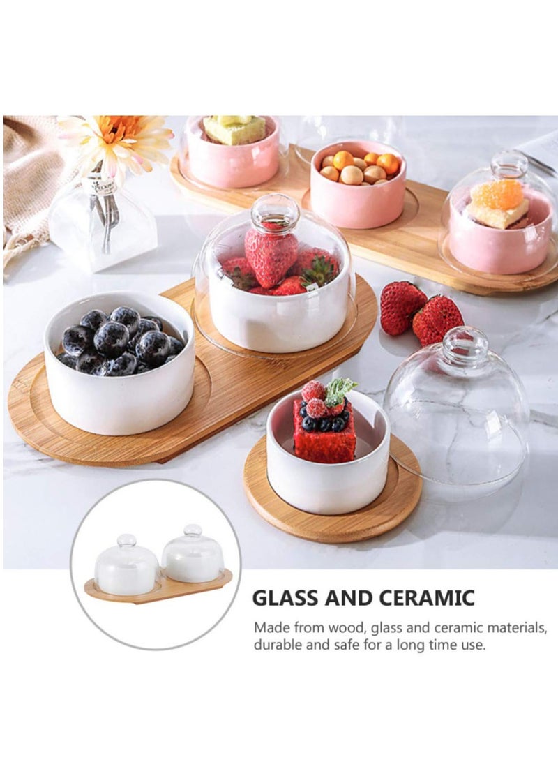 1 Set Dessert Cup Ceramic Baking Bowl Cake Server Porcelain Ramekin Plate Salad Servers Trifle Parfait Soup White Glass Pudding with Tray