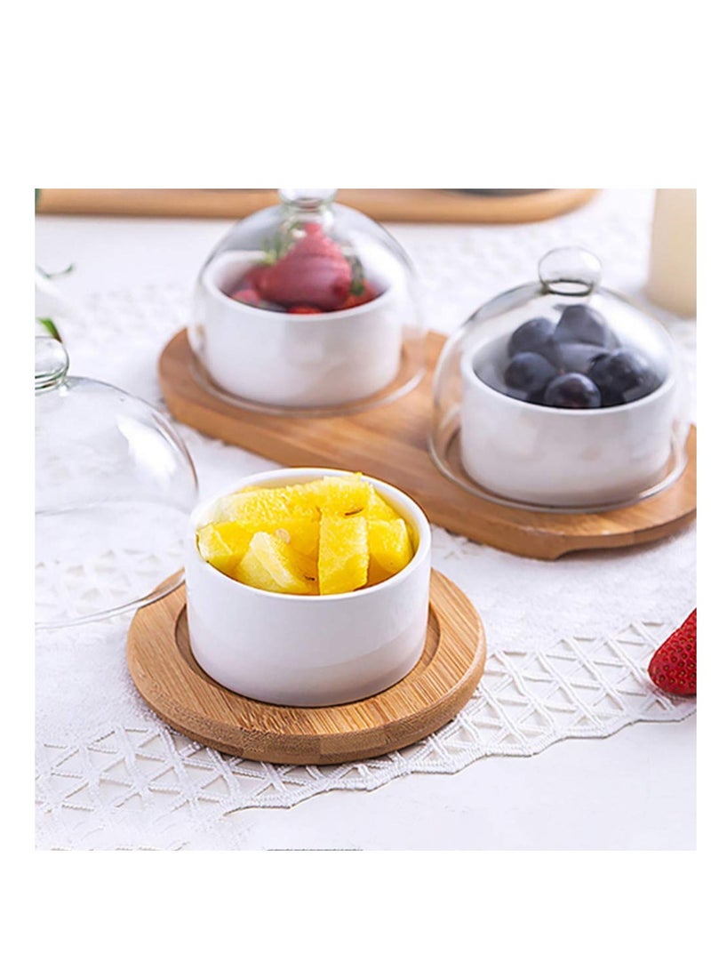 1 Set Dessert Cup Ceramic Baking Bowl Cake Server Porcelain Ramekin Plate Salad Servers Trifle Parfait Soup White Glass Pudding with Tray