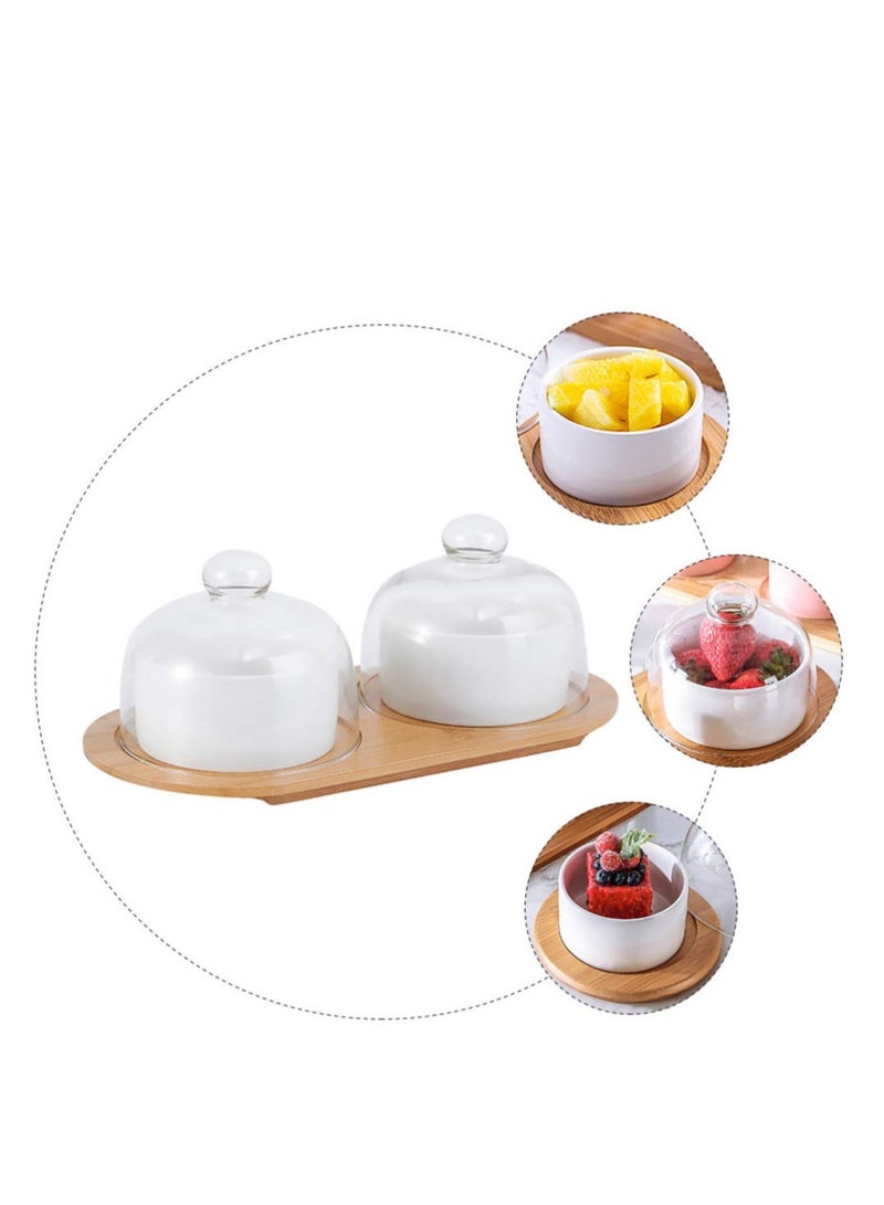 1 Set Dessert Cup Ceramic Baking Bowl Cake Server Porcelain Ramekin Plate Salad Servers Trifle Parfait Soup White Glass Pudding with Tray