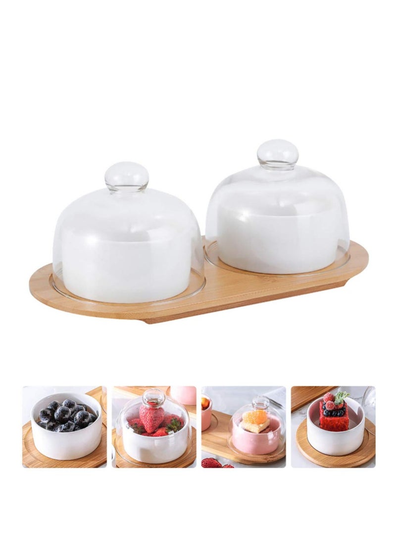 1 Set Dessert Cup Ceramic Baking Bowl Cake Server Porcelain Ramekin Plate Salad Servers Trifle Parfait Soup White Glass Pudding with Tray