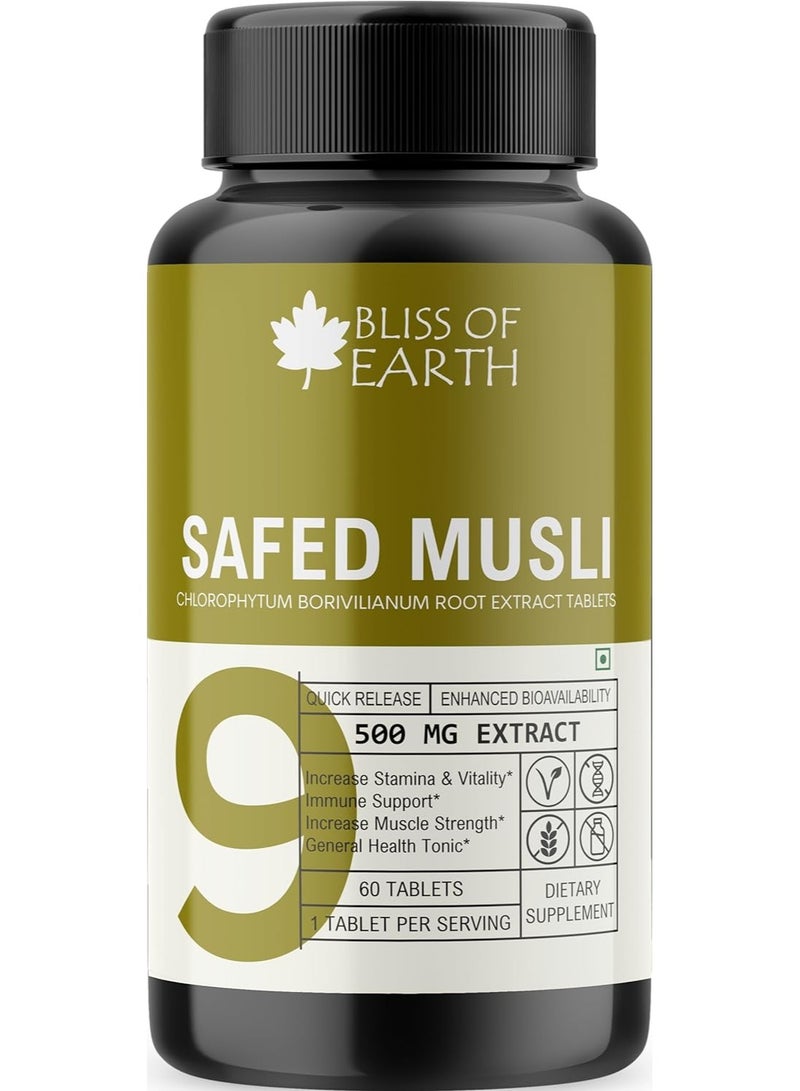 Bliss of Earth Safed Musli Tablets 60 Count 500mg  Extract Per Serving For Energy and Vitality