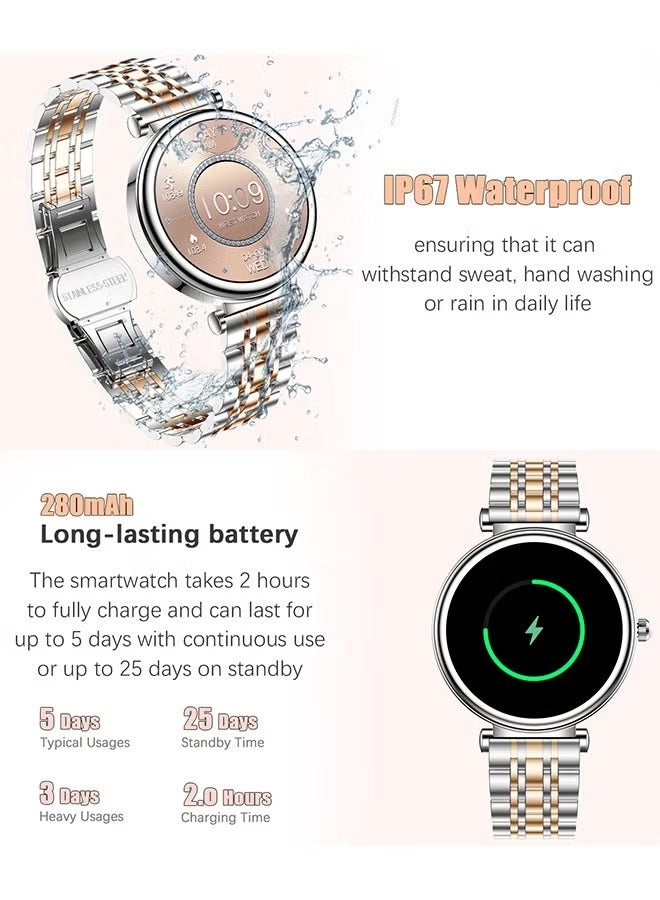 Ladies Diamond Bluetooth SmartWatch, 1.27-Inch HD Screen, Fitness Heart Rate Monitoring, Universal For Android And iOS Systems, RT I109 Two Tone Silver